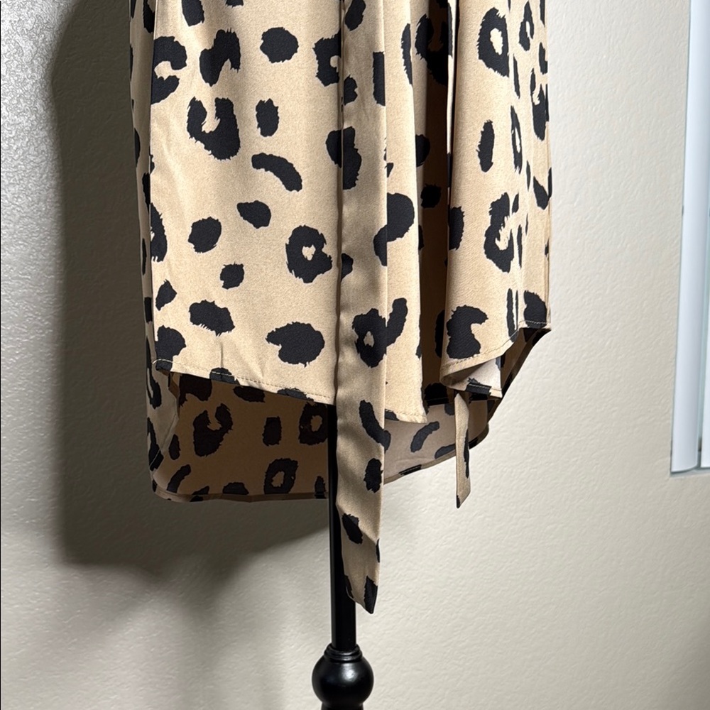 Tan and Black Wrap Sundress with Notched Collar - Picture 3 of 6